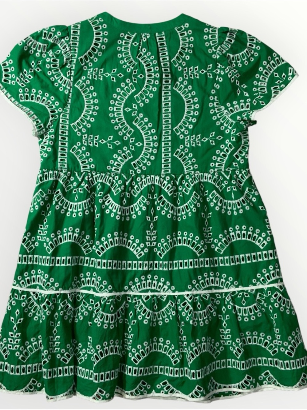 Umgee A Line Tiered Green & White Embroidered Eyelet Boho Dress Sz Medium #259 - Picture 5 of 5